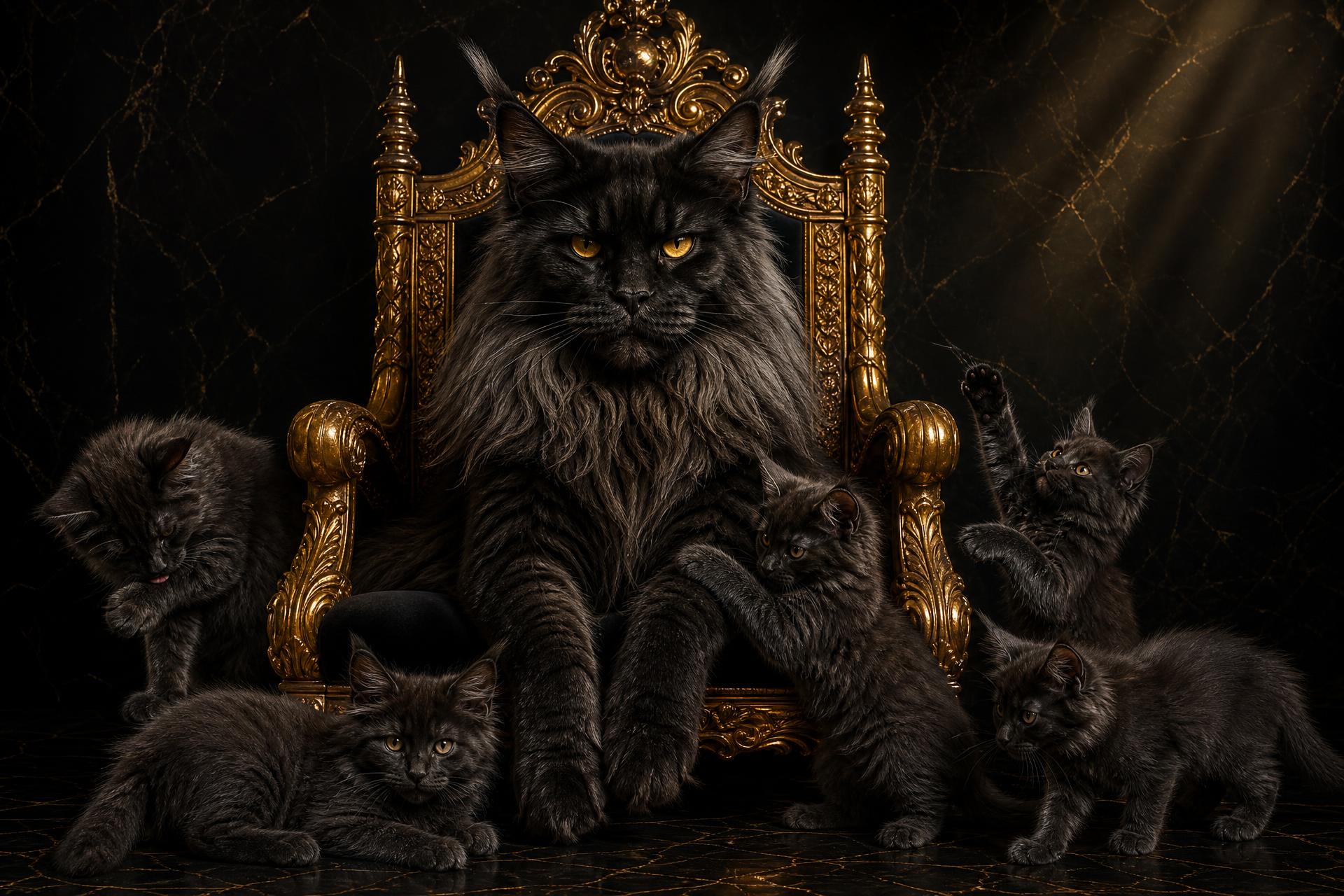 Grand Imperium Coons — a majestic Maine Coon king on the royal throne